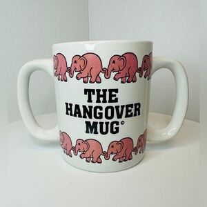 Vintage Hangover Double Handled Pink Elephant Ceramic Coffee Mug Cup